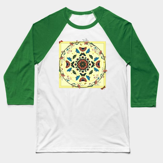 Butterfly Garden Mandala Collage Baseball T-Shirt by DISmithArt